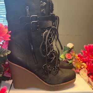 Aldo Black Wedge Ankle Boots